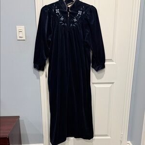 Elegant Navy Blue Velvet gown with Embroidery